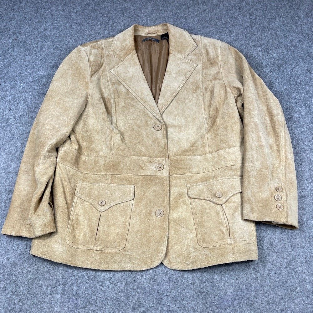 Liz Claiborne Suede Leather Blazer Jacket Plus 1X Tan Utility Pocket Western